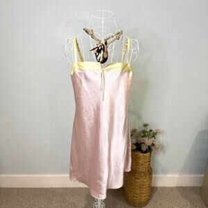 Vintage y2k baby pink and yellow babydoll midi slip dress